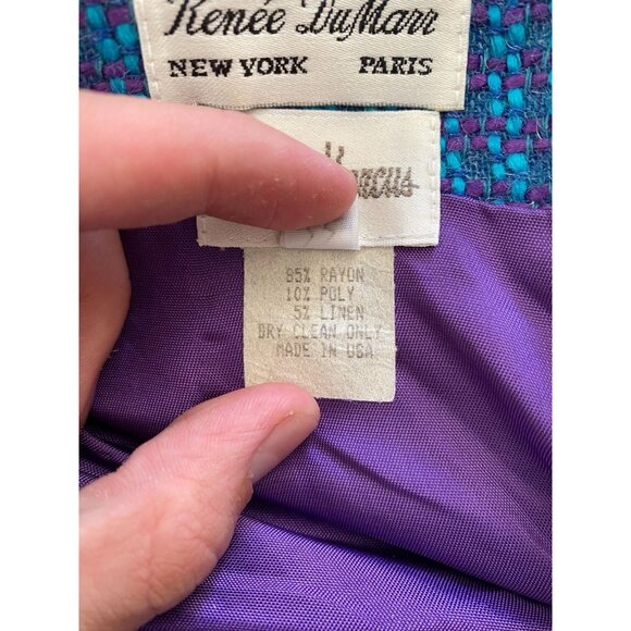 Renée DuMar Vintage Neiman Marcus Blue Purple Woven Tweed Pencil Skirt 6 - Picture 6 of 8